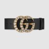 Replica Gucci Unisex Leather Belt Pearl Double G Red 3.8 CM Width 14
