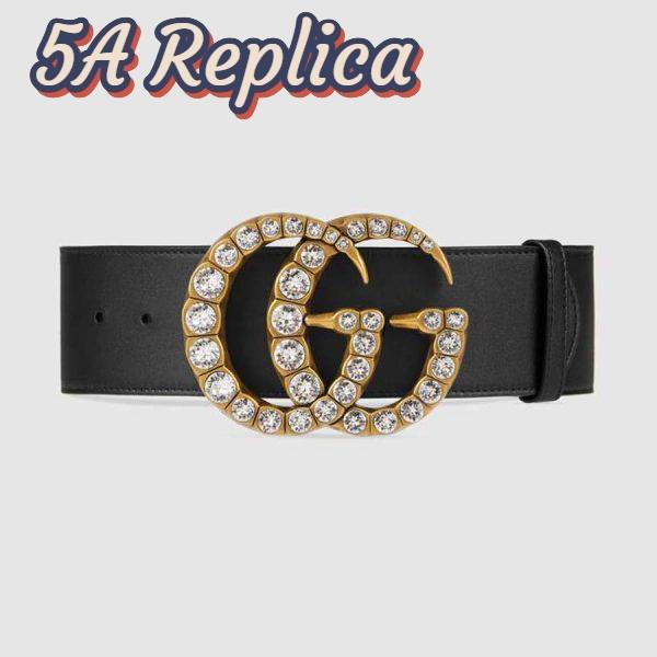 Replica Gucci Unisex Leather Belt with Crystal Double G Buckle-Black 2
