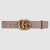 Replica Gucci Unisex Leather Belt with Crystal Double G Buckle-Black 11