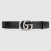 Replica Gucci Unisex Leather Belt with Double G Buckle in 2.5cm Width-Black 13