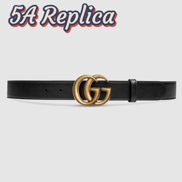 Replica Gucci Unisex Leather Belt with Double G Buckle in 2.5cm Width-Black 2