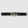 Replica Gucci Unisex Leather Belt with Double G Buckle in 2.5cm Width-Black 12