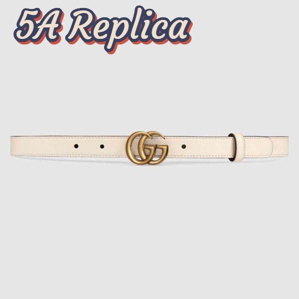 Replica Gucci Unisex Leather Belt with Double G Buckle in 2cm Width-White