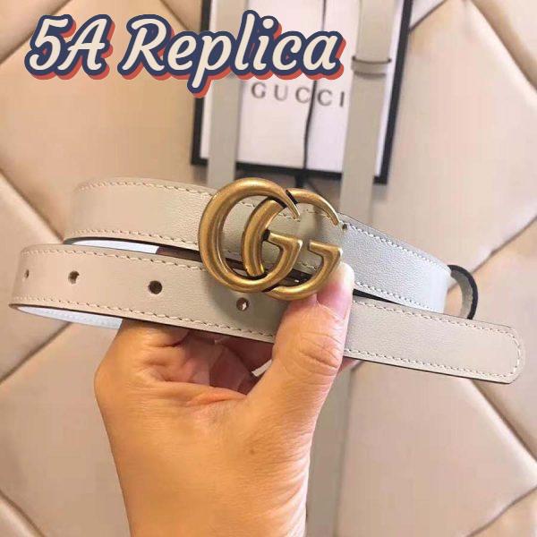 Replica Gucci Unisex Leather Belt with Double G Buckle in 2cm Width-White 3
