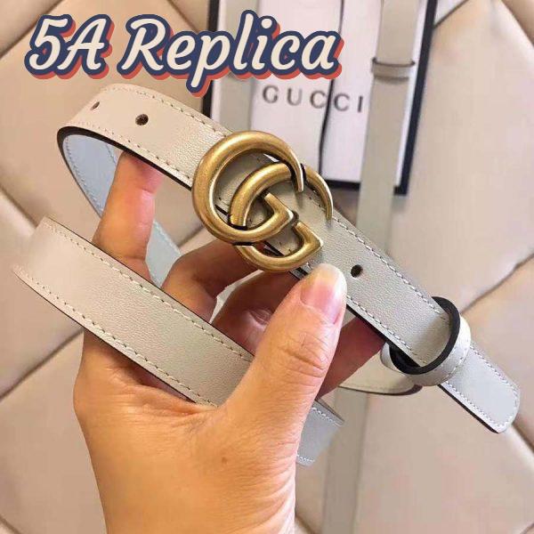 Replica Gucci Unisex Leather Belt with Double G Buckle in 2cm Width-White 6
