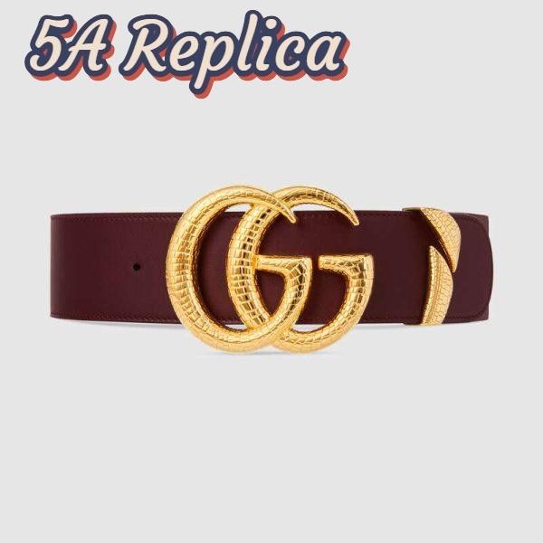 Replica Gucci Unisex Leather Belt with Double G Buckle in Burgundy Leather 2