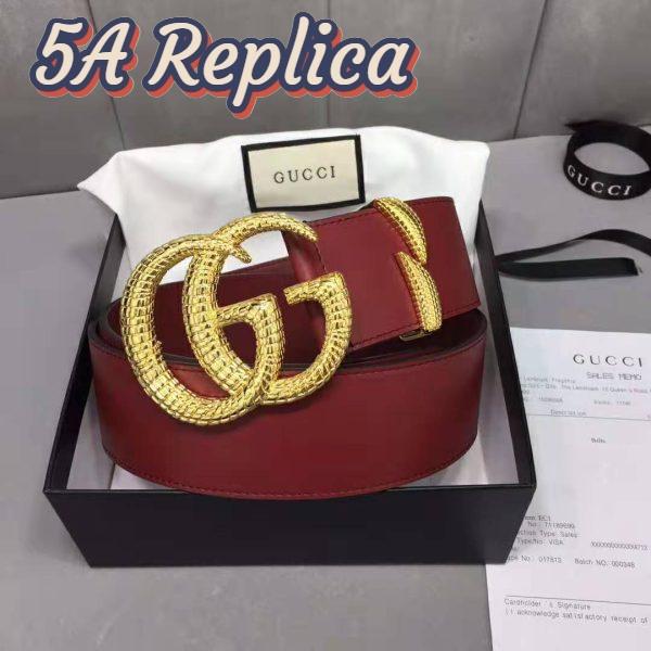 Replica Gucci Unisex Leather Belt with Double G Buckle in Burgundy Leather 3