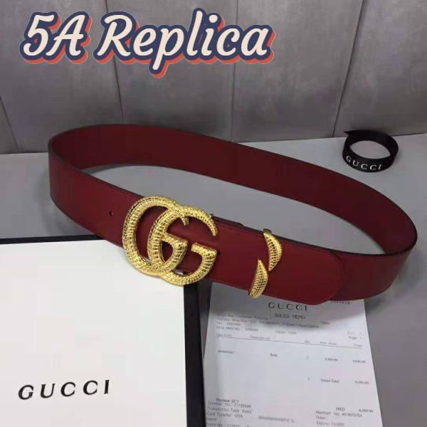 Replica Gucci Unisex Leather Belt with Double G Buckle in Burgundy Leather 4