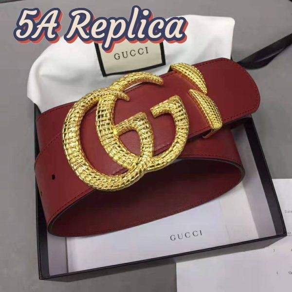 Replica Gucci Unisex Leather Belt with Double G Buckle in Burgundy Leather 5