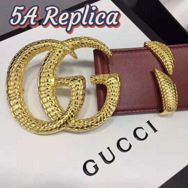 Replica Gucci Unisex Leather Belt with Double G Buckle in Burgundy Leather 9