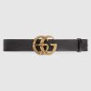 Replica Gucci Unisex Leather Belt with Double G Buckle in Burgundy Leather 14