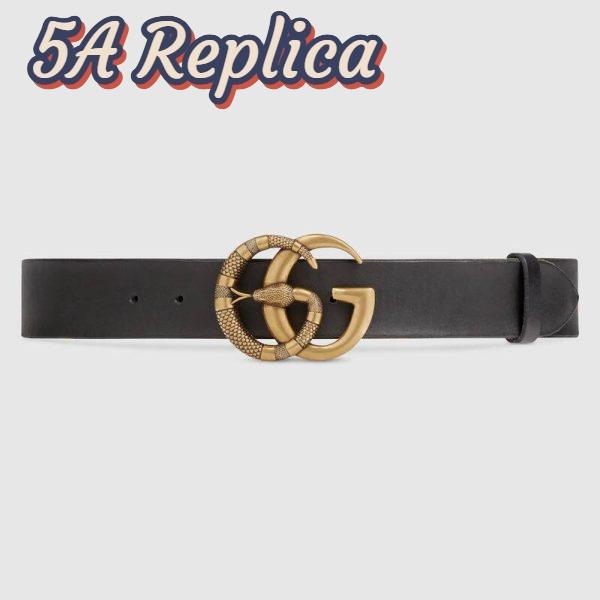 Replica Gucci Unisex Leather Belt with Double G Buckle with Snake 4 cm Width Black