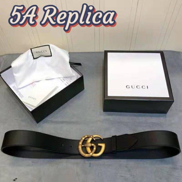 Replica Gucci Unisex Leather Belt with Double G Buckle with Snake 4 cm Width Black 3