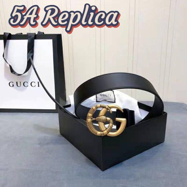 Replica Gucci Unisex Leather Belt with Double G Buckle with Snake 4 cm Width Black 4