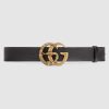 Replica Gucci Unisex Leather Belt with Double G Buckle-Black 16