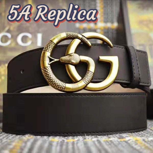 Replica Gucci Unisex Leather Belt with Double G Buckle with Snake in Black Leather 3