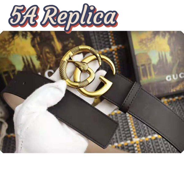 Replica Gucci Unisex Leather Belt with Double G Buckle with Snake in Black Leather 7
