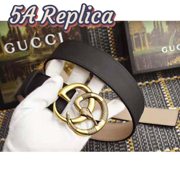 Replica Gucci Unisex Leather Belt with Double G Buckle with Snake in Black Leather 8