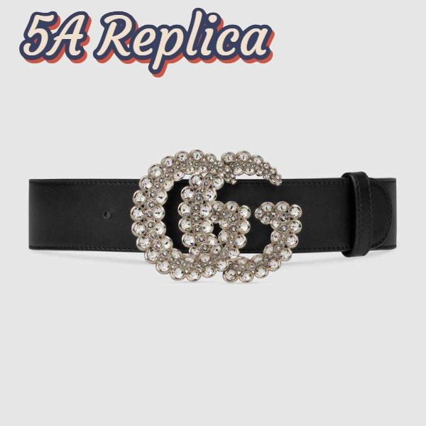 Replica Gucci Unisex Leather Belt with Double G Buckle-Black