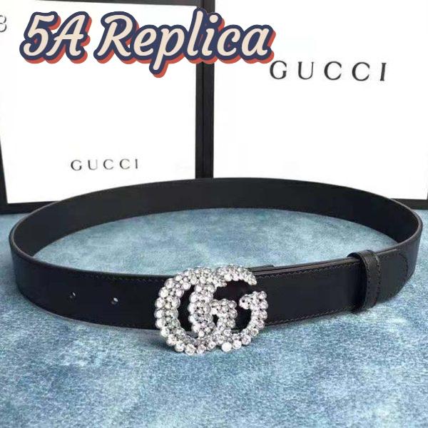Replica Gucci Unisex Leather Belt with Double G Buckle-Black 3