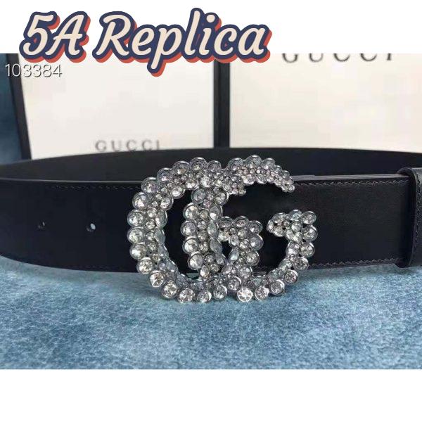 Replica Gucci Unisex Leather Belt with Double G Buckle-Black 5
