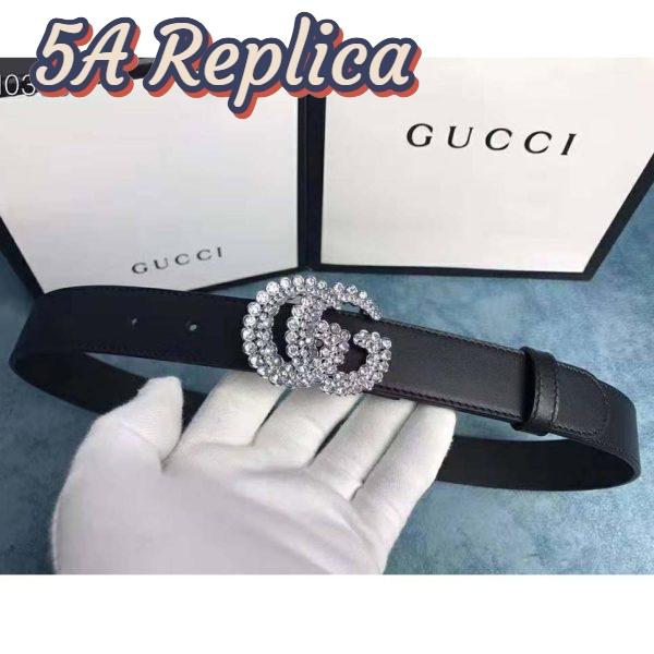 Replica Gucci Unisex Leather Belt with Double G Buckle-Black 8
