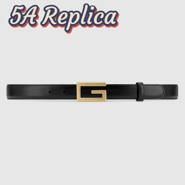 Replica Gucci Unisex Leather Belt with G Buckle Black Leather 2.5 cm Width 2