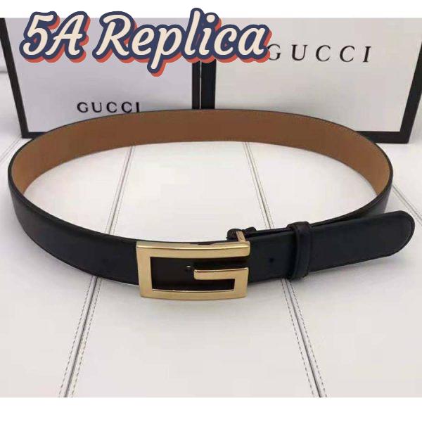 Replica Gucci Unisex Leather Belt with G Buckle-Black 3
