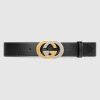 Replica Gucci Unisex Leather Belt with Interlocking G Horsebit-Black 10