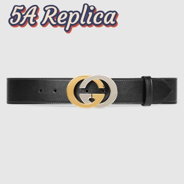 Replica Gucci Unisex Leather Belt with Interlocking G Buckle 4 cm Width Black Leather 2