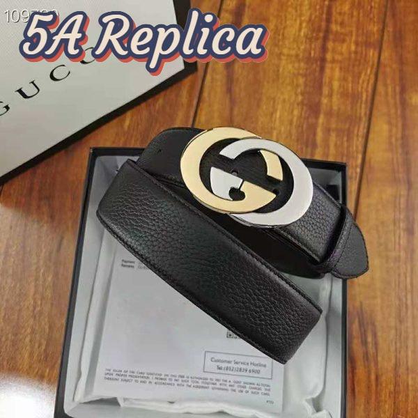 Replica Gucci Unisex Leather Belt with Interlocking G Buckle 4 cm Width Black Leather 3