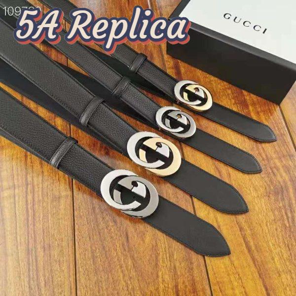 Replica Gucci Unisex Leather Belt with Interlocking G Buckle 4 cm Width Black Leather 8