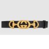 Replica Gucci Unisex Leather Belt with Interlocking G in Black Leather 10