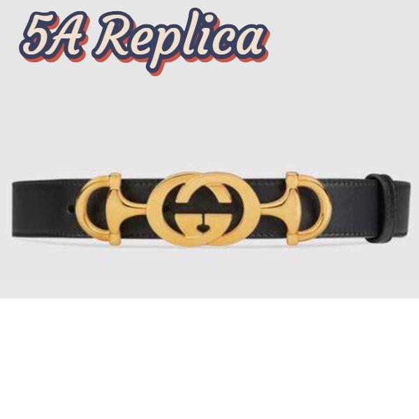 Replica Gucci Unisex Leather Belt with Interlocking G Horsebit-Black