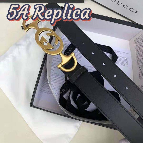 Replica Gucci Unisex Leather Belt with Interlocking G Horsebit-Black 3