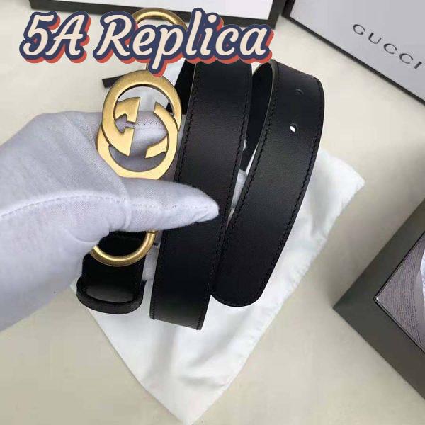 Replica Gucci Unisex Leather Belt with Interlocking G Horsebit-Black 7