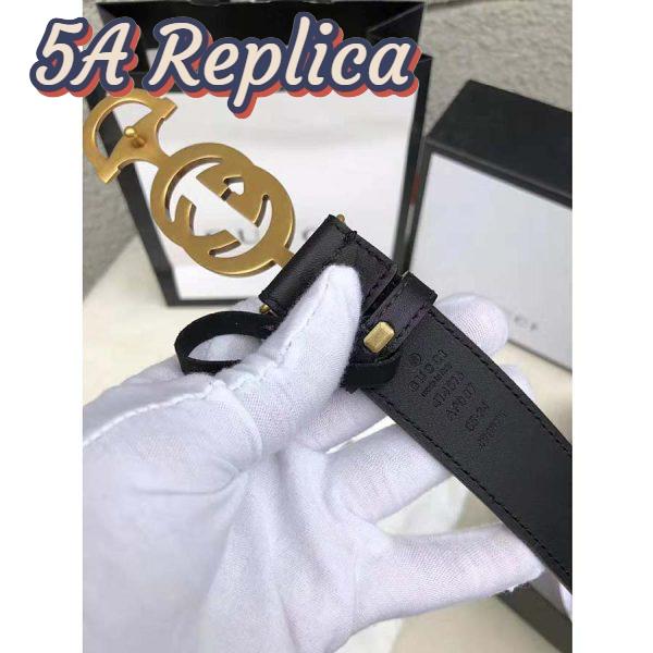 Replica Gucci Unisex Leather Belt with Interlocking G Horsebit-Black 8