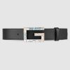 Replica Gucci Unisex Leather Belt with Interlocking G in Black Leather 11