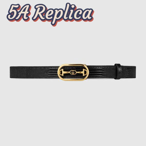 Replica Gucci Unisex Lizard Belt with Interlocking G Horsebit Buckle 2.5 cm Width Black Lizard
