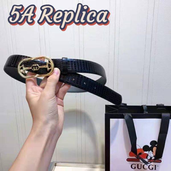Replica Gucci Unisex Lizard Belt with Interlocking G Horsebit Buckle 2.5 cm Width Black Lizard 3