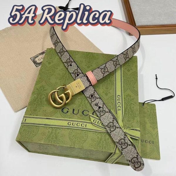 Replica Gucci Unisex Marmont Reversible Thin Belt Beige Ebony GG Supreme Canvas 3