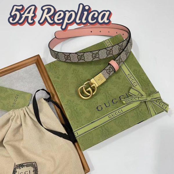 Replica Gucci Unisex Marmont Reversible Thin Belt Beige Ebony GG Supreme Canvas 6