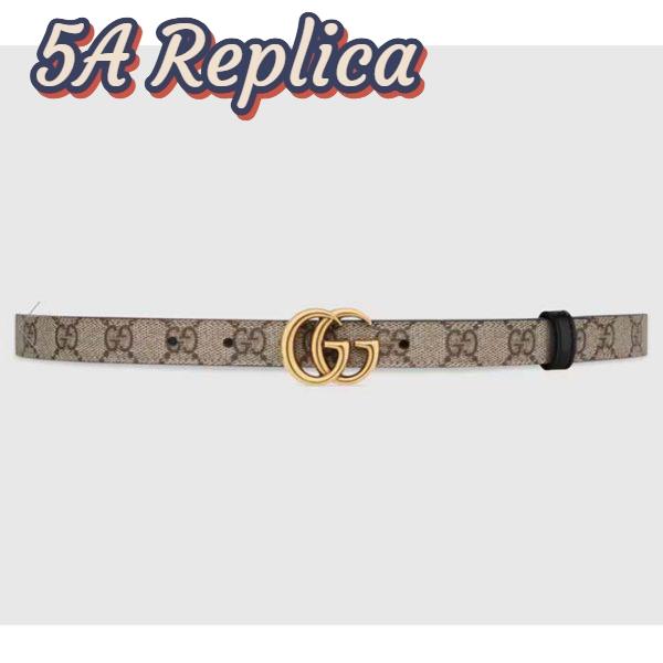 Replica Gucci Unisex Marmont Reversible Thin Belt Black Beige Ebony GG Supreme Canvas 2