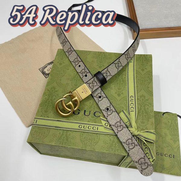 Replica Gucci Unisex Marmont Reversible Thin Belt Black Beige Ebony GG Supreme Canvas 3