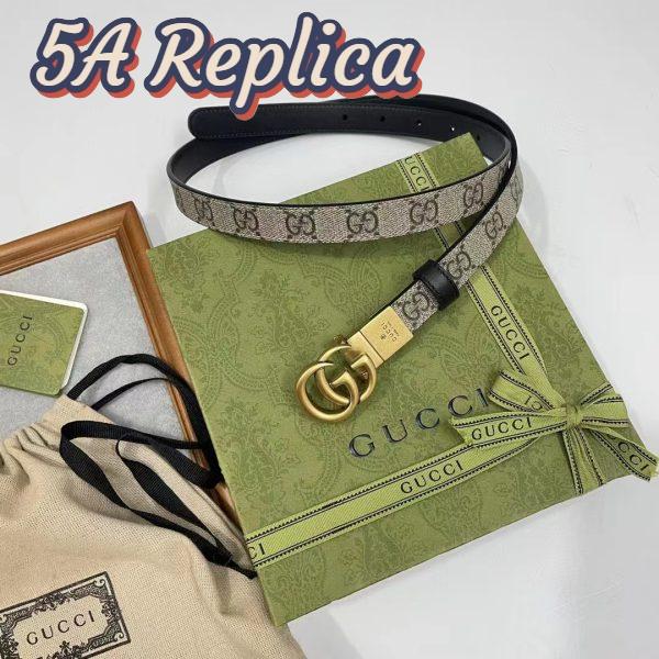 Replica Gucci Unisex Marmont Reversible Thin Belt Black Beige Ebony GG Supreme Canvas 5