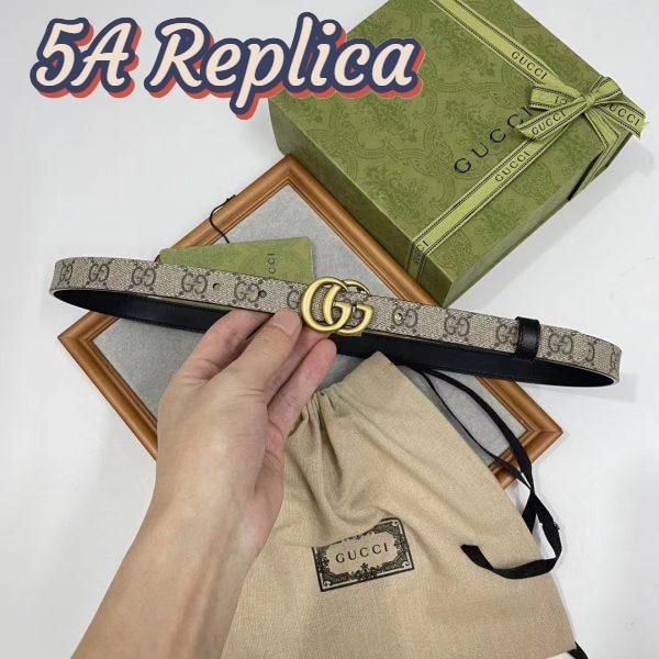 Replica Gucci Unisex Marmont Reversible Thin Belt Black Beige Ebony GG Supreme Canvas 9