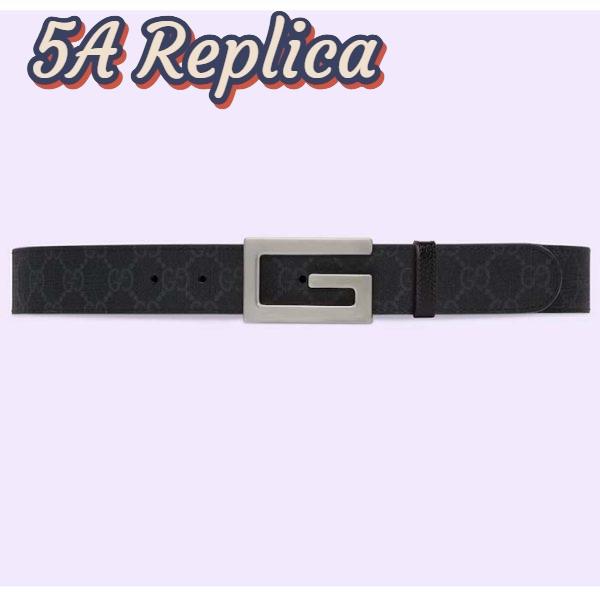 Replica Gucci Unisex Reversible Belt Square G Buckle Black GG Supreme Canvas Reverses Leather 2