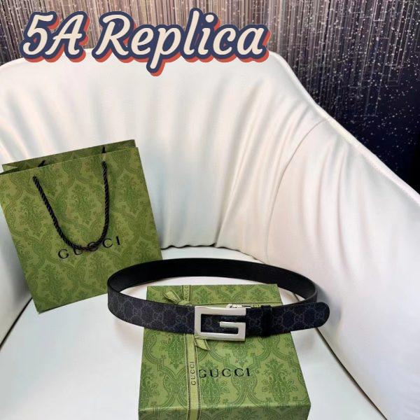 Replica Gucci Unisex Reversible Belt Square G Buckle Black GG Supreme Canvas Reverses Leather 3