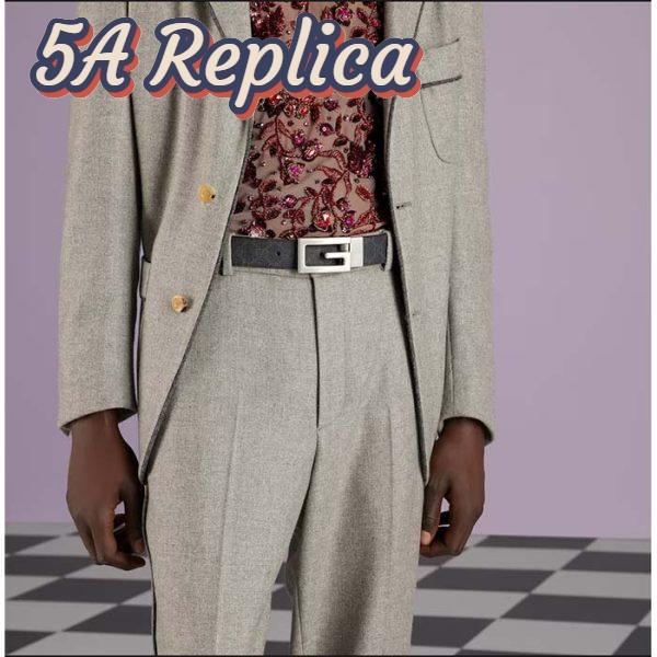 Replica Gucci Unisex Reversible Belt Square G Buckle Black GG Supreme Canvas Reverses Leather 12