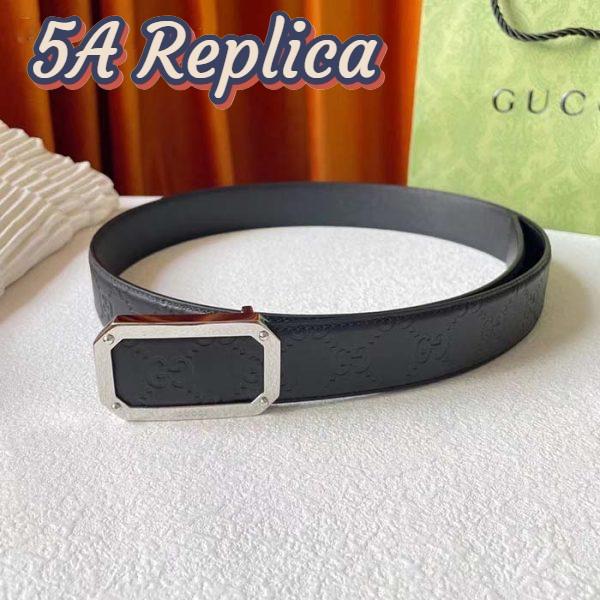 Replica Gucci Unisex Signature Leather Belt Black Leather Rectangular Buckle Trademark 3.8 CM Width 4